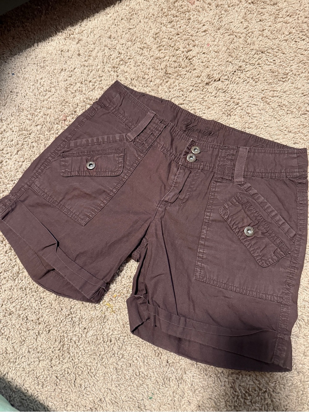 Younique Women's Brown Cuffed Cargo Jean Shorts
